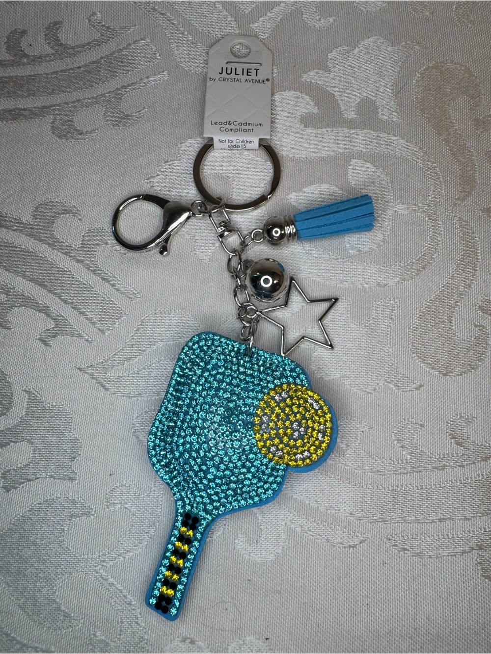 New JulietTurquoise Pickleball Keychain with Yellow Ball Accent